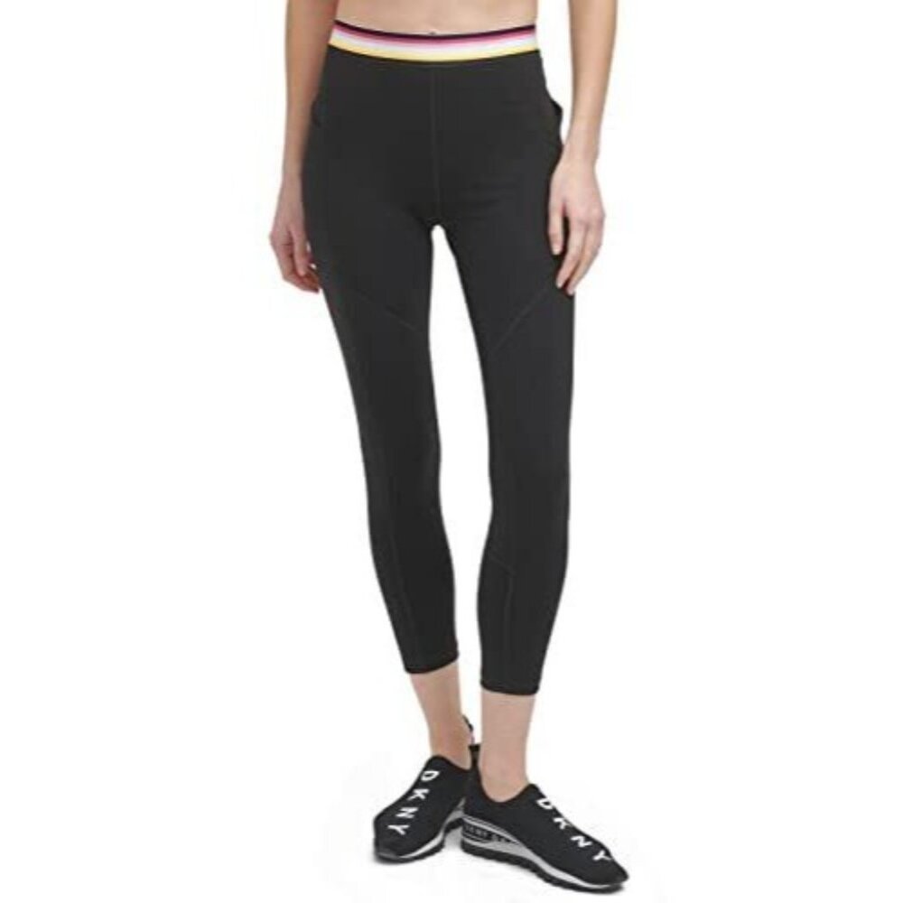 DKNY Sport Women's Multi-Stripe Elastic Leggings Black, Small
